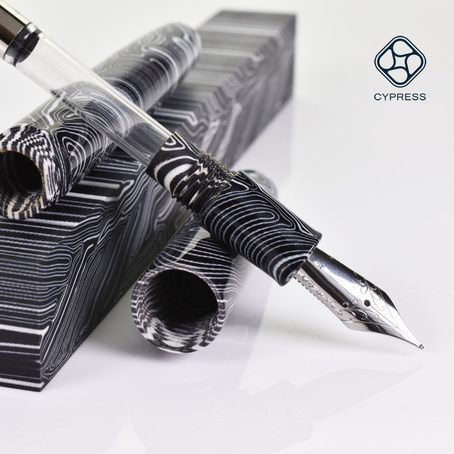 Cypress Black and White G10 with Steel Medium Nib