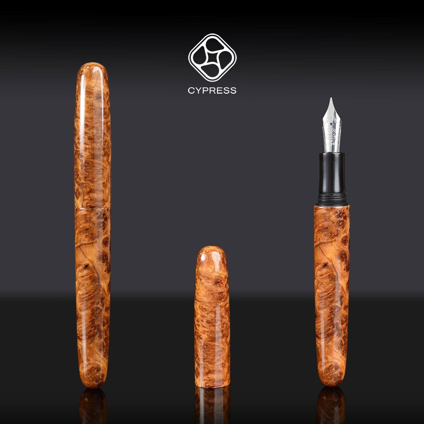 Cypress Heritage Amboyna Burl Steel Medium Nib
