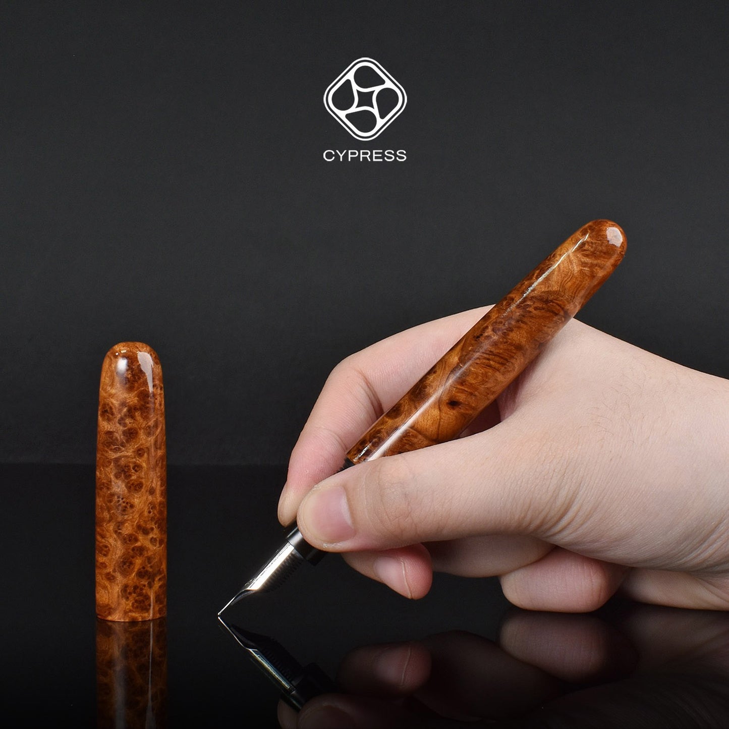 Cypress Heritage Amboyna Burl Steel Medium Nib
