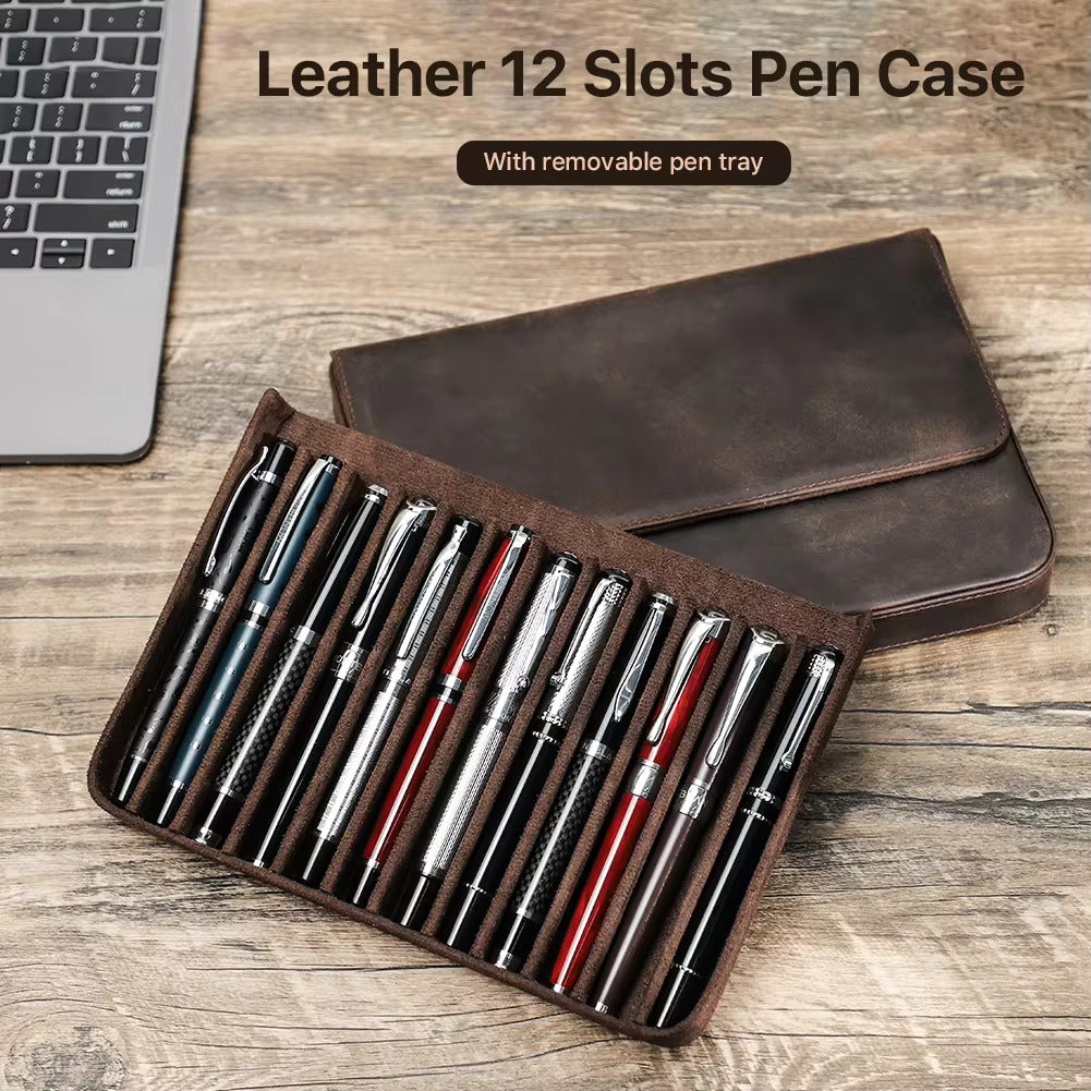 Contacts Family Genuine Leather Pen Case - 12 Slot
