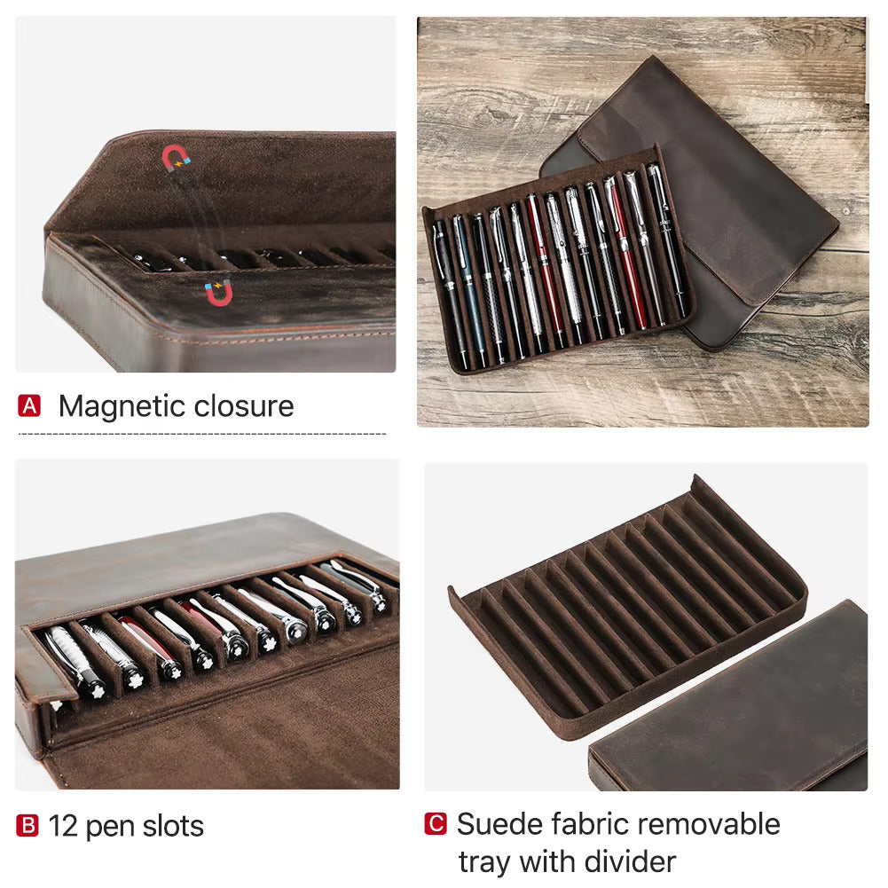 Contacts Family Genuine Leather Pen Case - 12 Slot