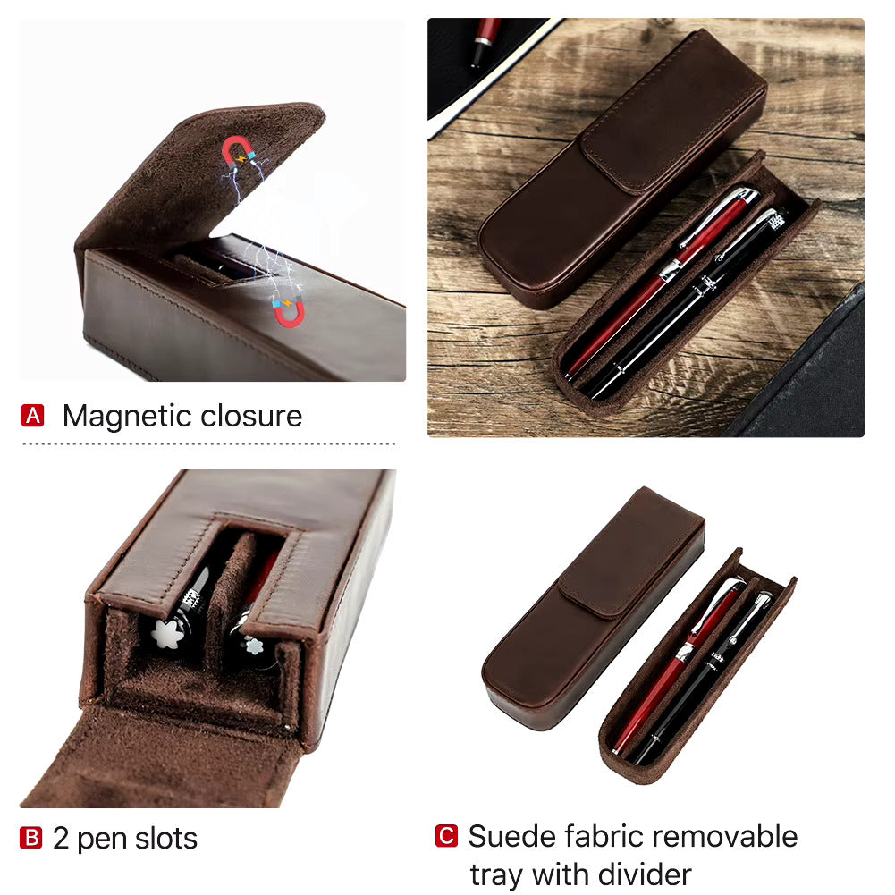 Contacts Family Genuine Leather Pen Case - 2 Slot