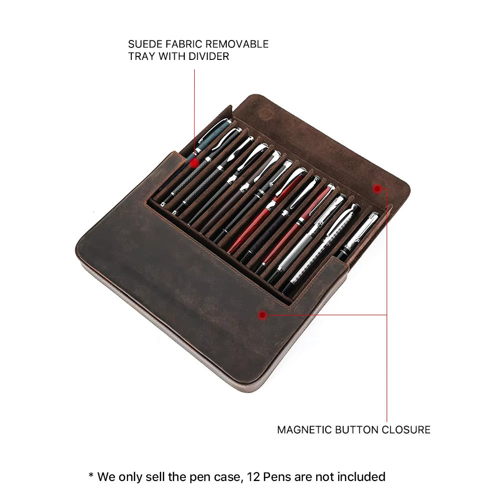 Contacts Family Genuine Leather Pen Case - 12 Slot