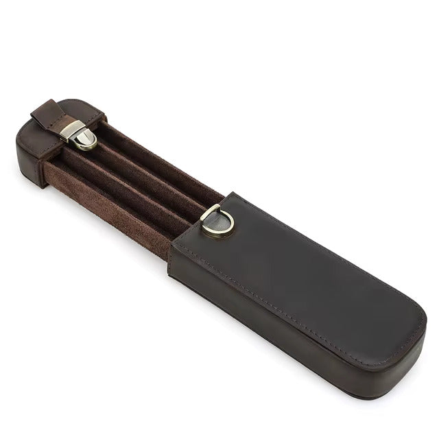 Contacts Family Genuine Leather Pen Case - 3 Slot with Buckle