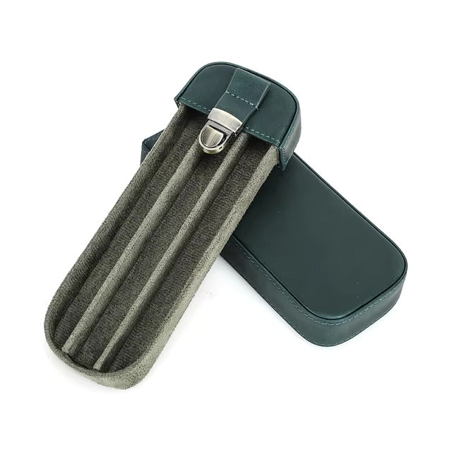 Contacts Family Genuine Leather Pen Case - 3 Slot with Buckle