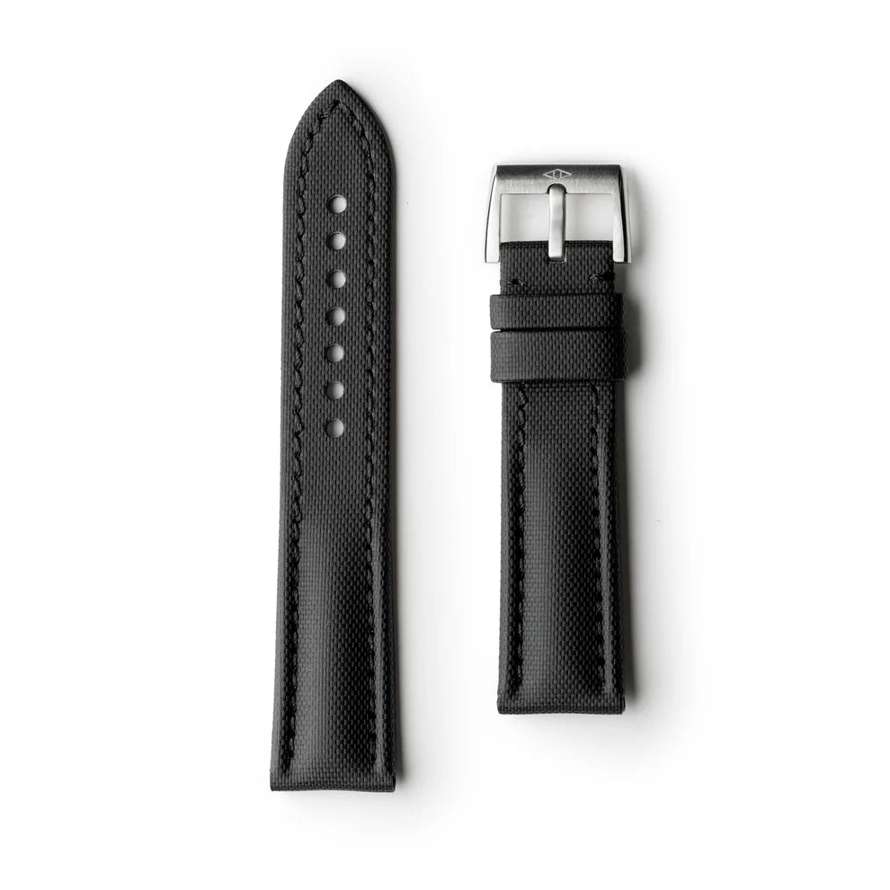 Artem Classic Black Sailcloth Watch Strap with Black Stitching
