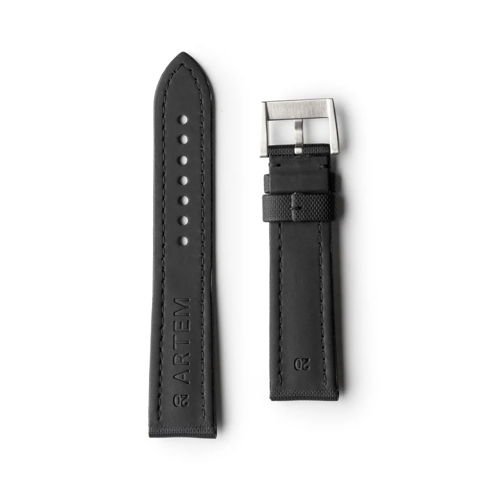 Artem Classic Black Sailcloth Watch Strap with Black Stitching