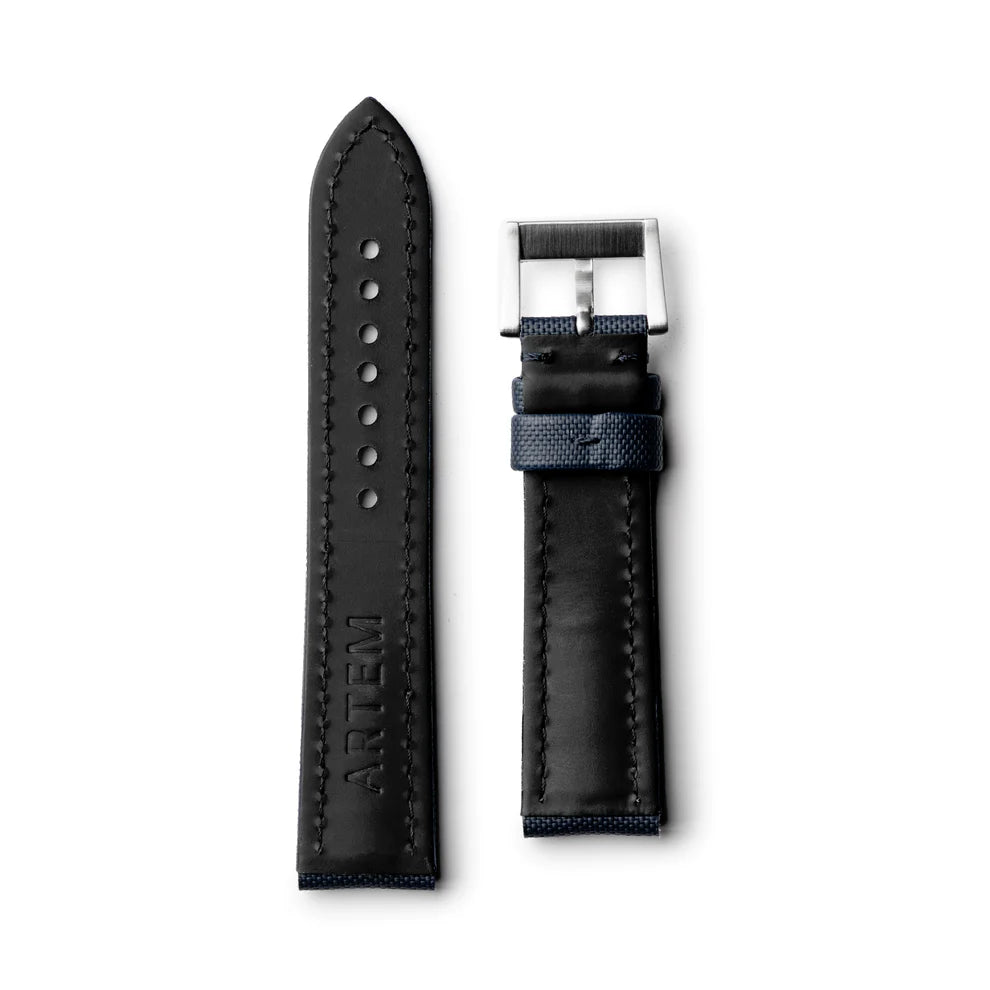 Artem Classic Navy Blue Sailcloth Watch Strap with Navy Blue Stitching