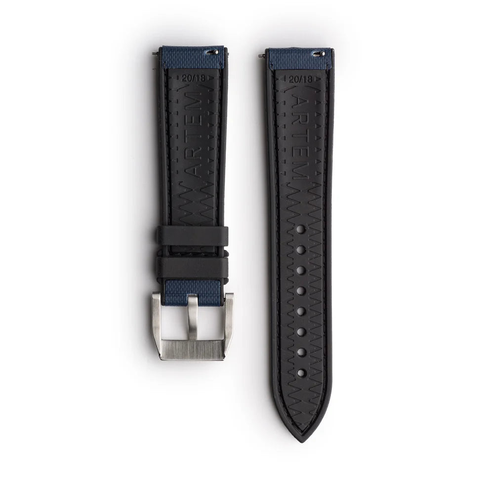 Artem HydroFlex Navy Blue Hybrid FKM Watch Strap with White Stitching