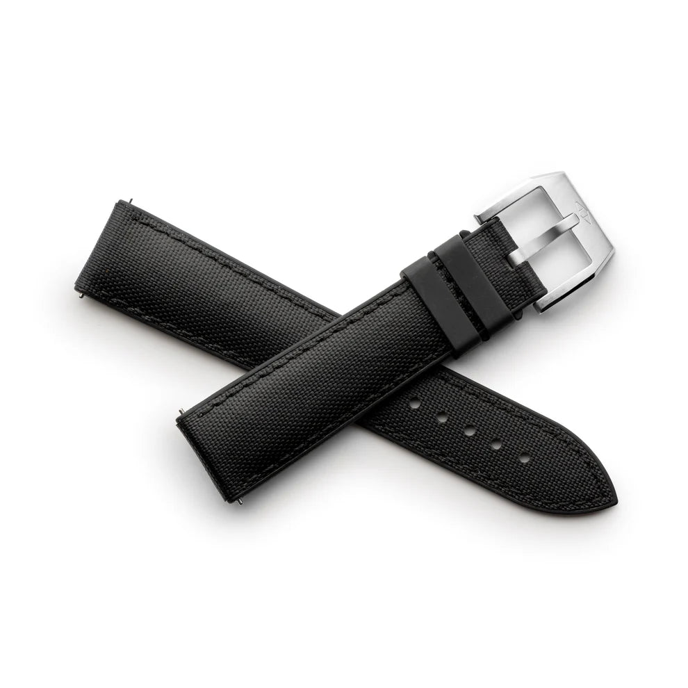 Artem HydroFlex Black Hybrid FKM Watch Strap with Black Stitching