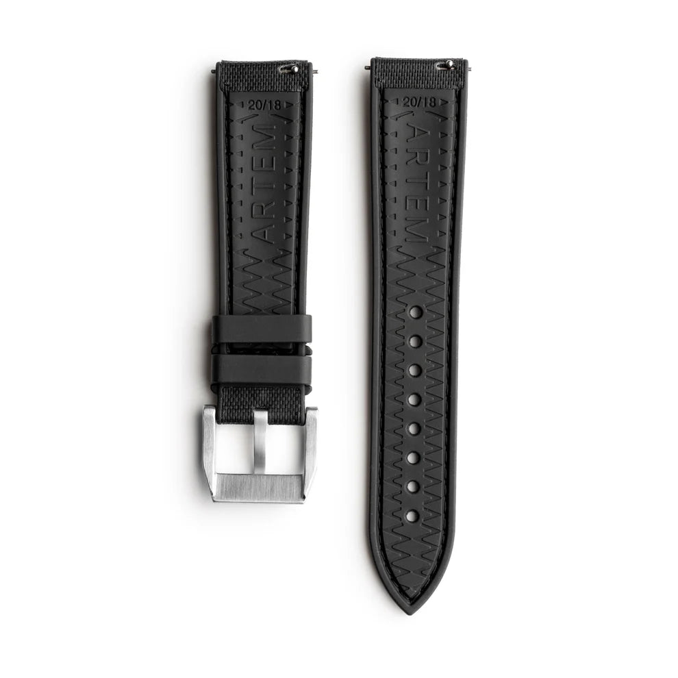 Artem HydroFlex Black Hybrid FKM Watch Strap with Black Stitching