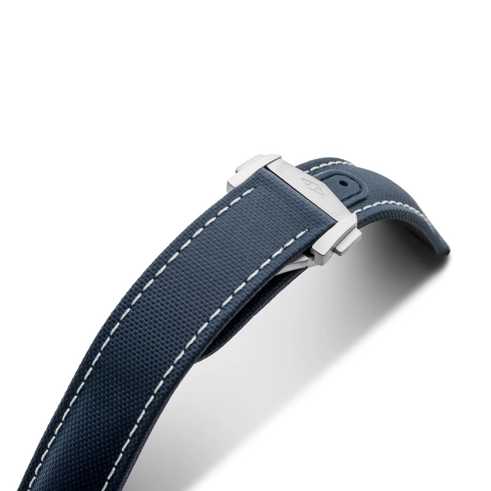 Artem Loop-Less™ Navy Blue Sailcloth Watch Strap with White Stitching