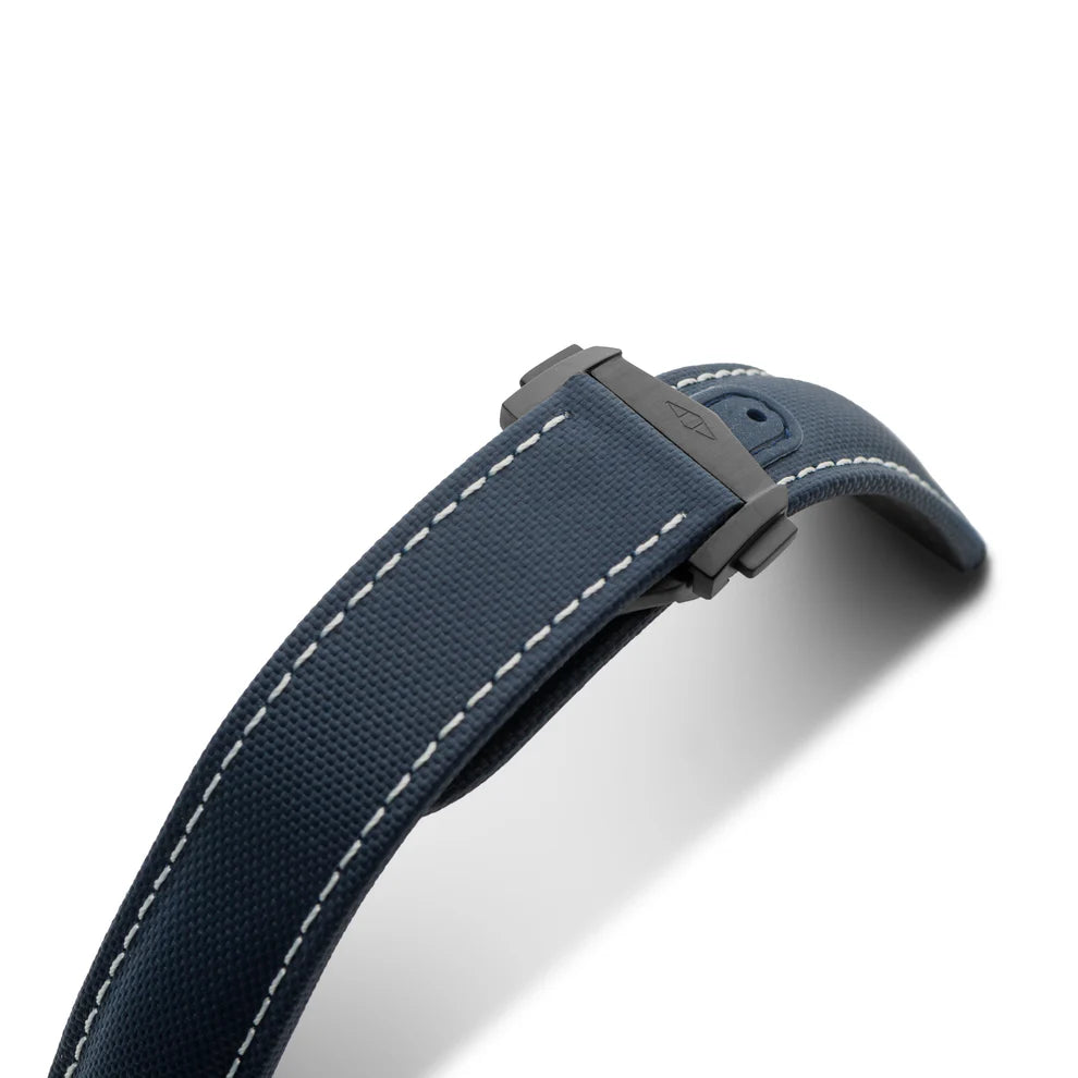 Artem Loop-Less™ Navy Blue Sailcloth Watch Strap with White Stitching
