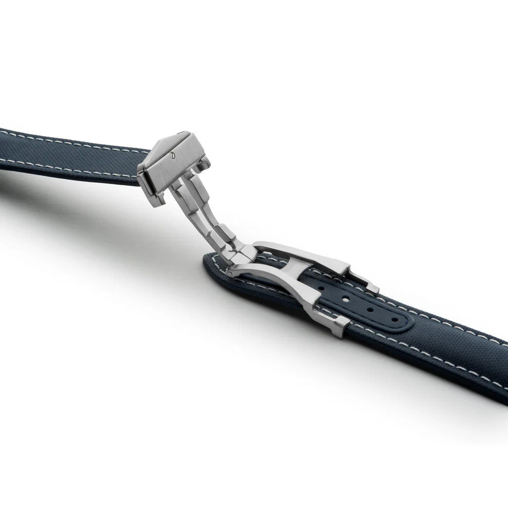 Artem Loop-Less™ Navy Blue Sailcloth Watch Strap with White Stitching