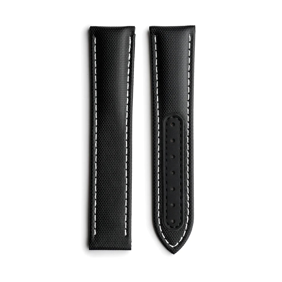 Artem Loop-Less™ Black Sailcloth Watch Strap with White Stitching