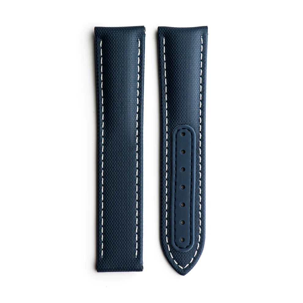Artem Loop-Less™ Navy Blue Sailcloth Watch Strap with White Stitching