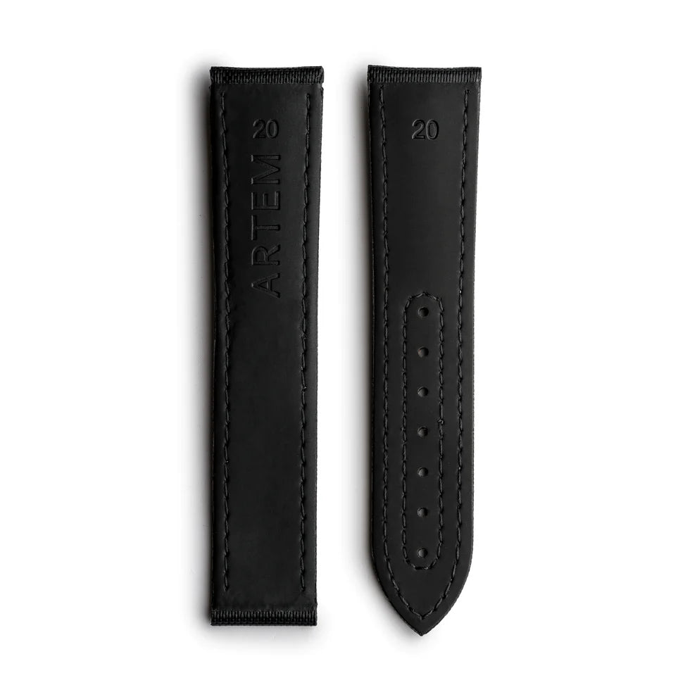 Artem Loop-Less™ Black Sailcloth Watch Strap with White Stitching