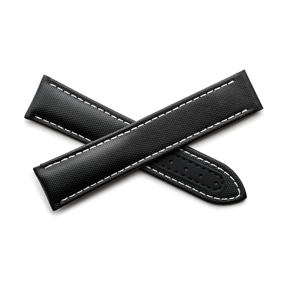 Artem Loop-Less™ Black Sailcloth Watch Strap with White Stitching