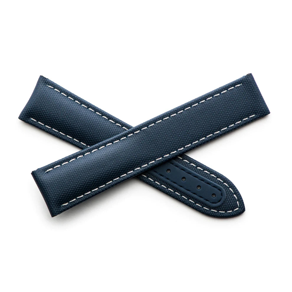 Artem Loop-Less™ Navy Blue Sailcloth Watch Strap with White Stitching
