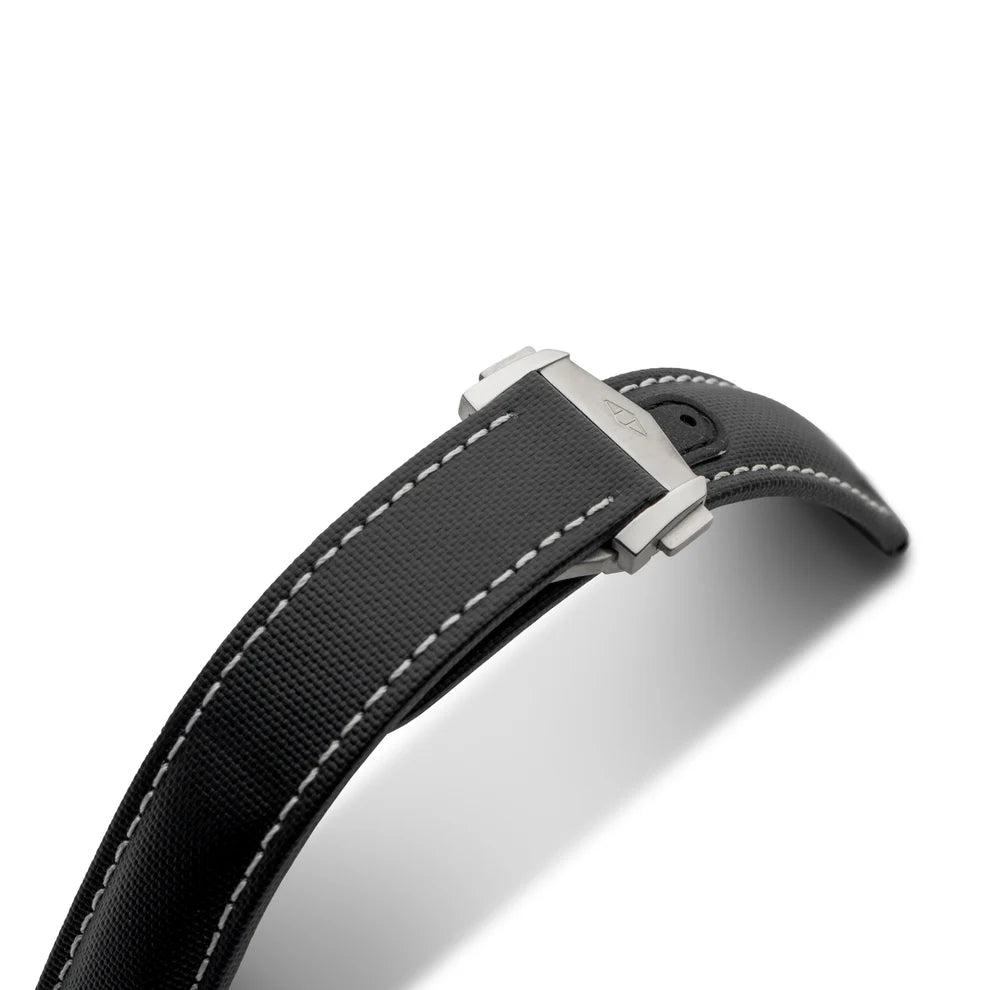 Artem Loop-Less™ Black Sailcloth Watch Strap with White Stitching
