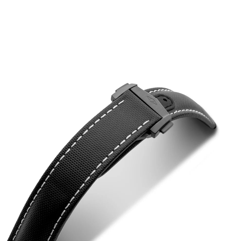 Artem Loop-Less™ Black Sailcloth Watch Strap with White Stitching