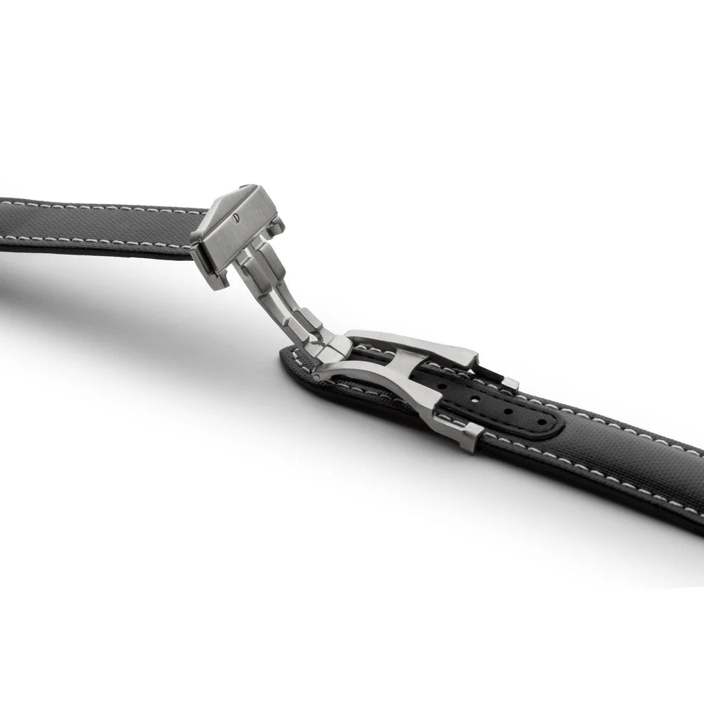 Artem Loop-Less™ Black Sailcloth Watch Strap with White Stitching