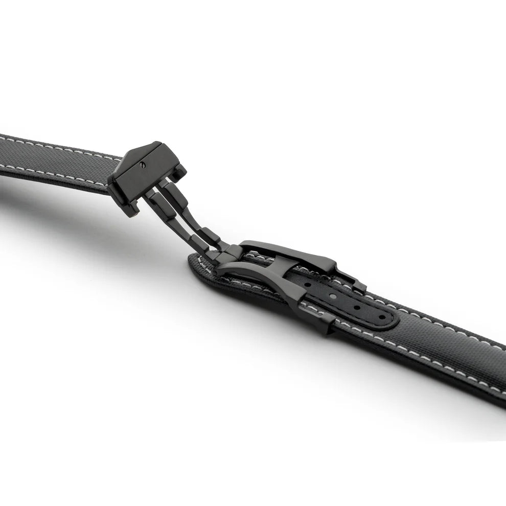 Artem Loop-Less™ Black Sailcloth Watch Strap with White Stitching