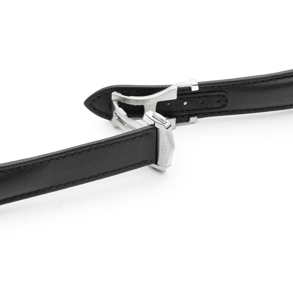 Artem Loop-Less Black Sailcloth Watch Strap with Black Stitching