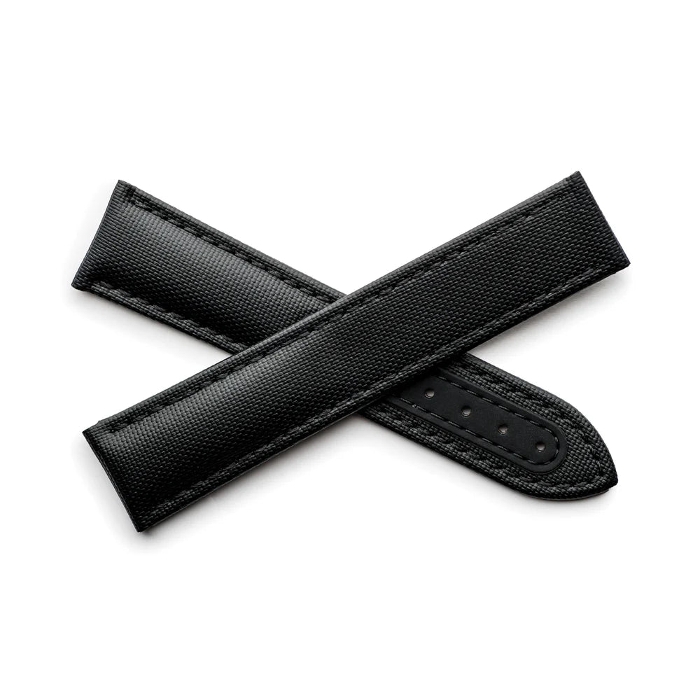 Artem Loop-Less Black Sailcloth Watch Strap with Black Stitching