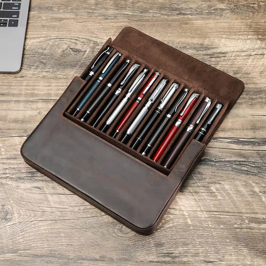 Contacts Family Genuine Leather Pen Case - 12 Slot