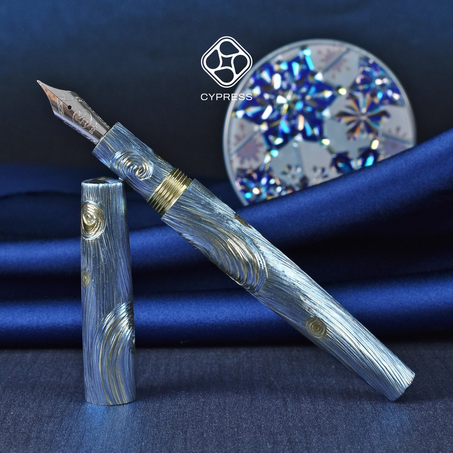 Cypress Titanium Alloy The Starry Night Fountain Pen with Cypress 14k Medium Nib