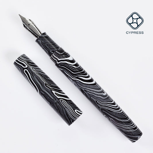 Cypress Black and White G10 with Steel Medium Nib