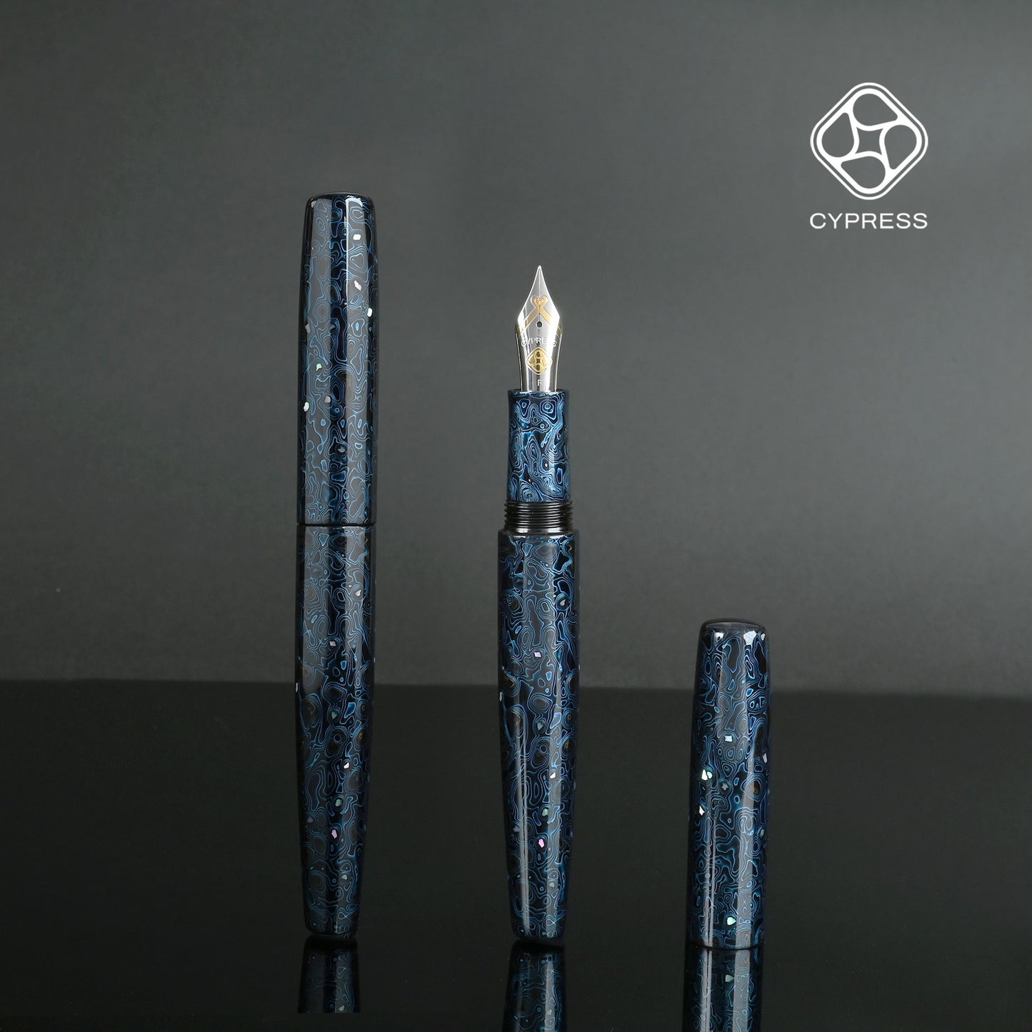 Cypress Kawari-nuri Indigo Fountain Pen with Cypress 18k Medium Nib