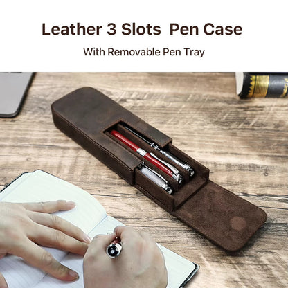 Contacts Family Genuine Leather Pen Case - 3 Slot