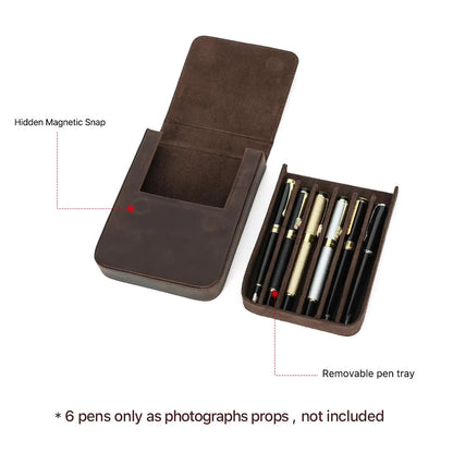 Contacts Family Genuine Leather Pen Case - 6 Slot