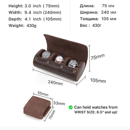 Contacts Family Genuine Leather Watch Roll - 3 Slot