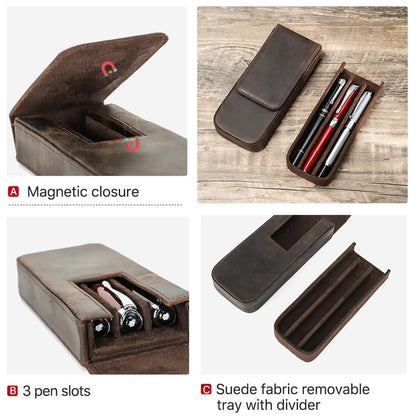 Contacts Family Genuine Leather Pen Case - 3 Slot