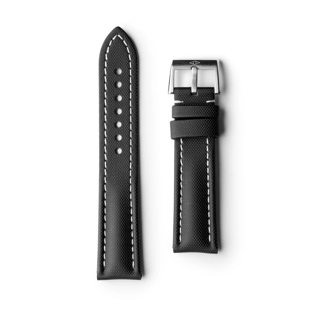 Artem Classic Black Sailcloth Watch Strap with White Stitching