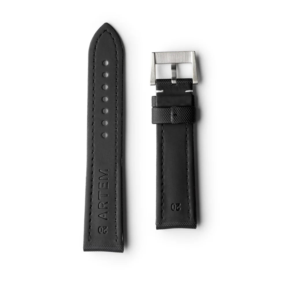 Artem Classic Black Sailcloth Watch Strap with White Stitching