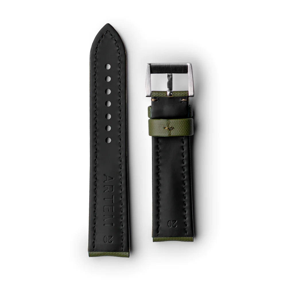 Artem Classic Khaki Green Sailcloth Watch Strap with Green Stitching