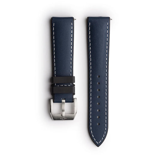 Artem HydroFlex Navy Blue Hybrid FKM Watch Strap with White Stitching