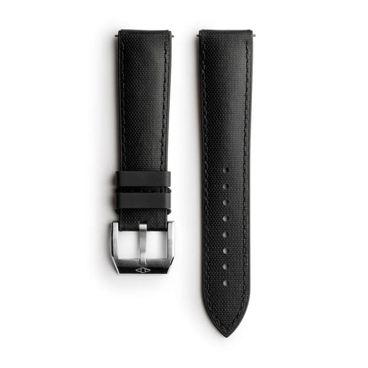 Artem HydroFlex Black Hybrid FKM Watch Strap with Black Stitching