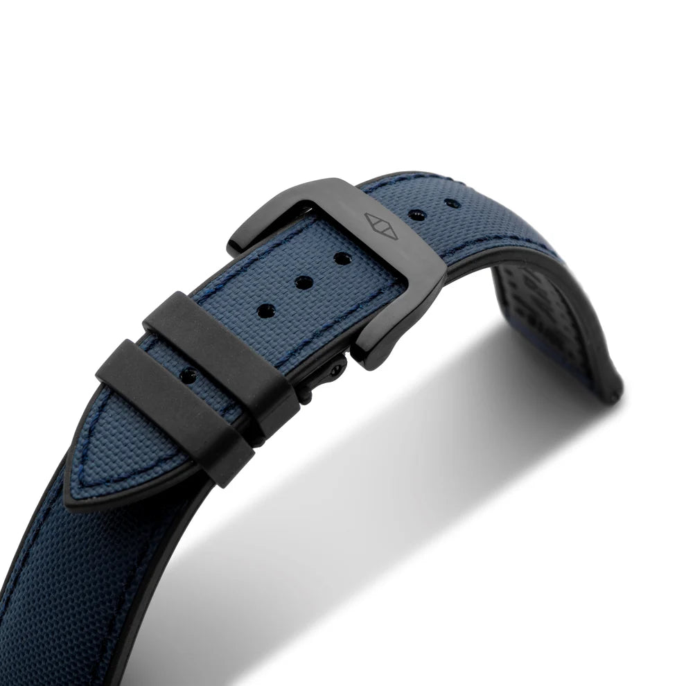 Artem HydroFlex™ Navy Blue Hybrid FKM Watch Strap with Blue Stitching