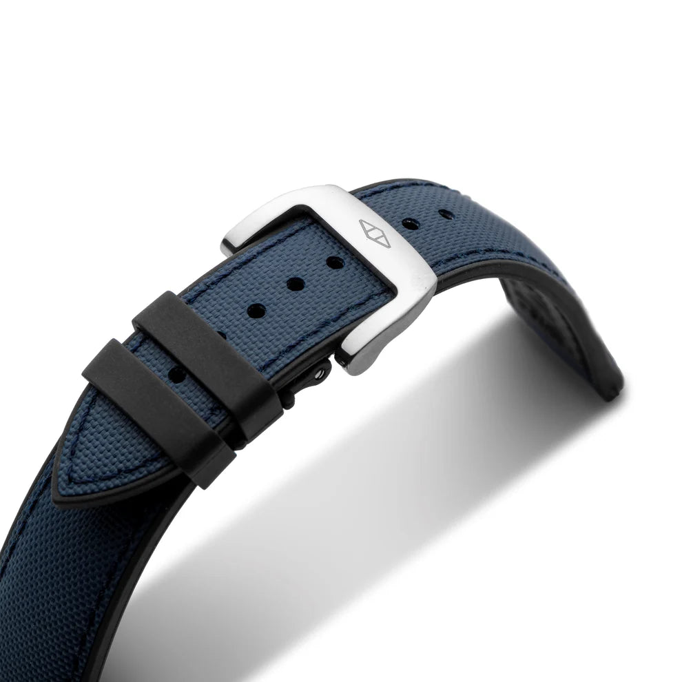 Artem HydroFlex™ Navy Blue Hybrid FKM Watch Strap with Blue Stitching