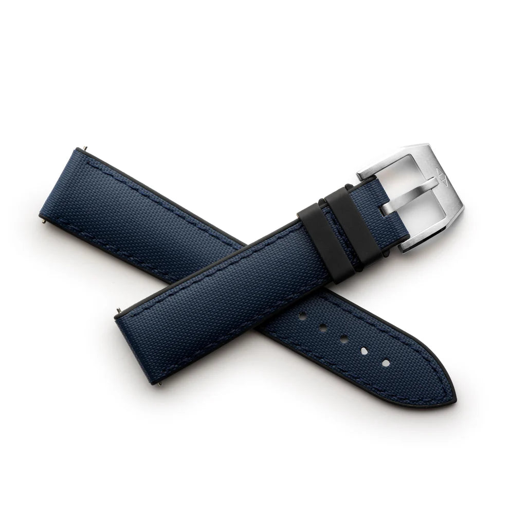 Artem HydroFlex™ Navy Blue Hybrid FKM Watch Strap with Blue Stitching