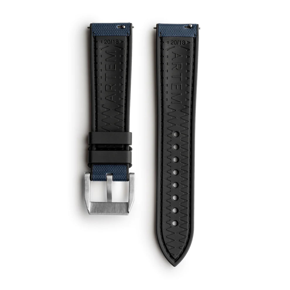 Artem HydroFlex™ Navy Blue Hybrid FKM Watch Strap with Blue Stitching