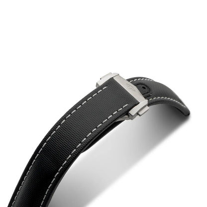 Artem Loop-Less™ Black Sailcloth Watch Strap with White Stitching