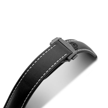 Artem Loop-Less™ Black Sailcloth Watch Strap with White Stitching