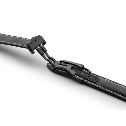 Artem Loop-Less™ Black Sailcloth Watch Strap with White Stitching