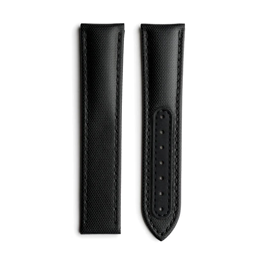 Artem Loop-Less Black Sailcloth Watch Strap with Black Stitching